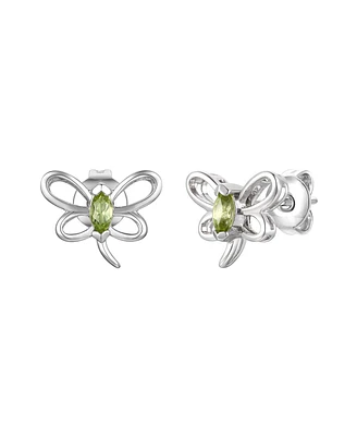 GiGiGirl Sterling Silver White Gold Plated with Light Green Tourmaline Cz Butterfly Stud Earrings