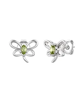 GiGiGirl Sterling Silver White Gold Plated with Peridot Tourmaline Gemstone Butterfly Stud Earrings