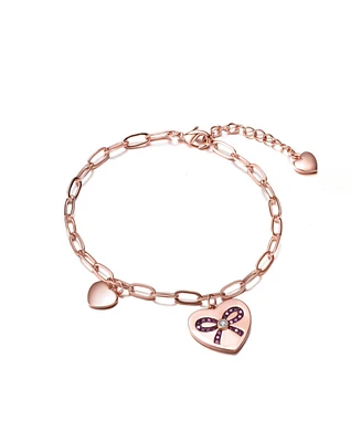 GiGiGirl Sterling Silver with 18K Rose Gold Plated Heart Paper Clip Chain Bracelet