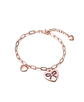 GiGiGirl Sterling Silver with 18K Rose Gold Plated Heart Paper Clip Chain Bracelet