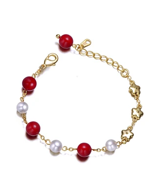 GiGiGirl 14k Yellow Gold Plated Adjustable Bracelet with Star Charms and Round Pearls for Kids