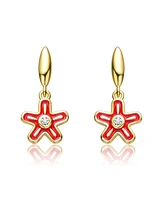 GiGiGirl Kids 14k Gold Plated Red Enamel Dangle Star Flower Earrings