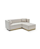 Simplie Fun Big Beige Velvet Ottoman with Vertical Tufting