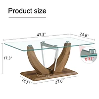 Minimalist glass coffee table with wood/Mdf legs & steel columns: Ct-907