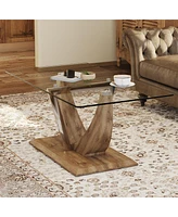 Streamdale Furniture Minimalist glass coffee table with wood/Mdf legs & steel columns: Ct-907