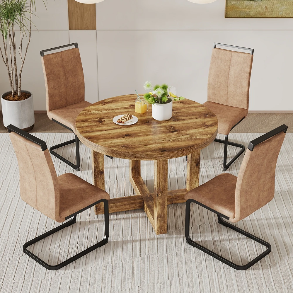 Streamdale Furniture Modern Circular Dining Table Set With High Back Chairs