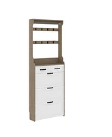 Simplie Fun Oak Shoe Cabinet: 3 Doors, 2 Drawers, Hanger