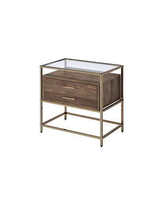 Simplie Fun Knave Accent Table, Walnut Champagne Finish
