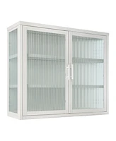 Simplie Fun White Retro-Style Double Glass Door Wall Cabinet