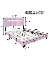 Pink Velvet Upholstered Bed Frame With Adjustable Features, Teenage Girl'S Favorite Pink Collection