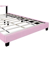 Streamdale Furniture Pink Velvet Upholstered Bed Frame With Adjustable Features, Teenage Girl'S Favorite Pink Collection