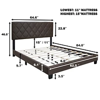 Streamdale Furniture Brown Queen Size Adjustable Upholstered Bed Frame