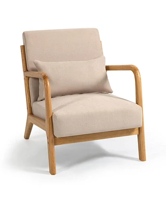 Simplie Fun Leisure Chair With Solid Wood Armrest And Feet, Mid-Century Modern Accent Sofa