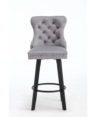 Simplie Fun Modern Velvet Swivel Bar Stools with Rivet Trim