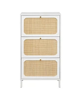 Simplie Fun Natural Rattan 3 Door Shoe Rack, Freestanding Modern Shoe Storage Cabinet, For Entryway