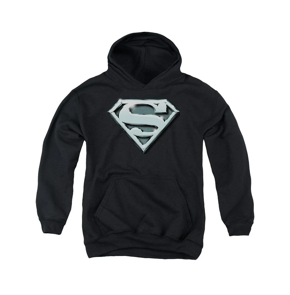 Superman Boys Youth Chrome Shield Pull Over Hoodie / Hooded Sweatshirt