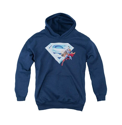 Superman Boys Youth & Crystal Logo Pull Over Hoodie / Hooded Sweatshirt