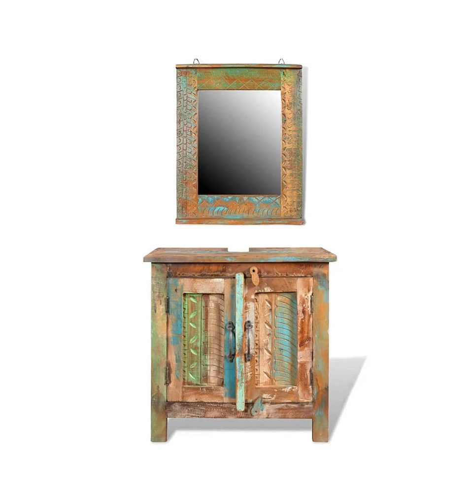 vidaXL Reclaimed Solid Wood Bathroom Vanity Cabinet Set with Mirror