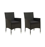 vidaXL Patio Chairs with Cushions 2 pcs Poly Rattan Black