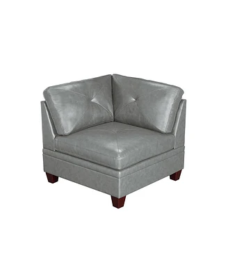 Simplie Fun Contemporary Genuine Leather 1 Piece Corner Wedge Grey Color Tufted Seat