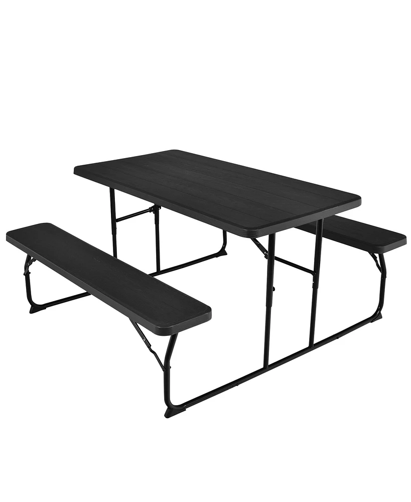 Gymax Folding Picnic Table & Bench Set for Camping Bbq w/ Steel Frame Grey