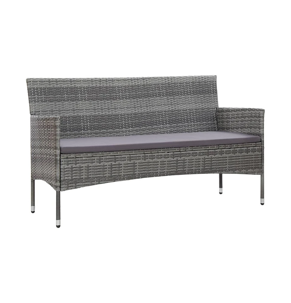 vidaXL 3-Seater Patio Sofa with Cushions Gray Poly Rattan