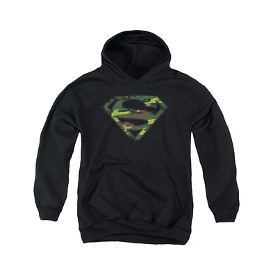 Superman Boys Youth Distressed Camo Shield Pull Over Hoodie / Hooded Sweatshirt