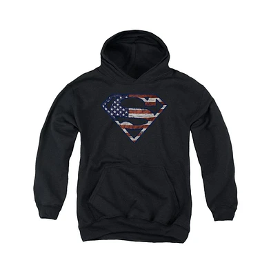 Superman Boys Youth war-torn Flag Pull Over Hoodie / Hooded Sweatshirt