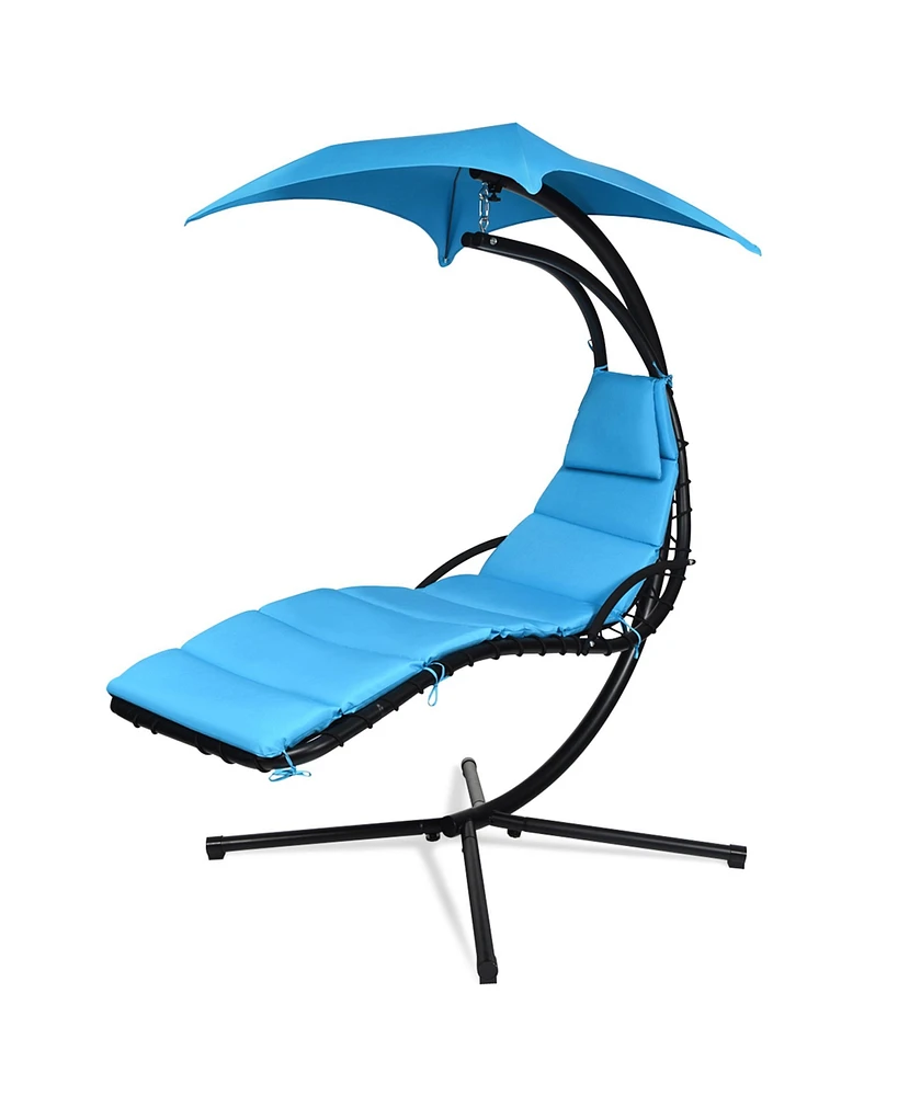 Gymax Patio Hammock Swing Chair Hanging Chaise w/ Cushion Pillow Canopy Blue