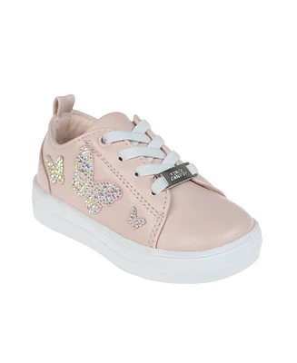 Vince Camuto Toddler Girl's Court Sneaker with Butterflies and Rhinestones, Vc Lace Plate, and Elastic Laces Polyurethane Sandals