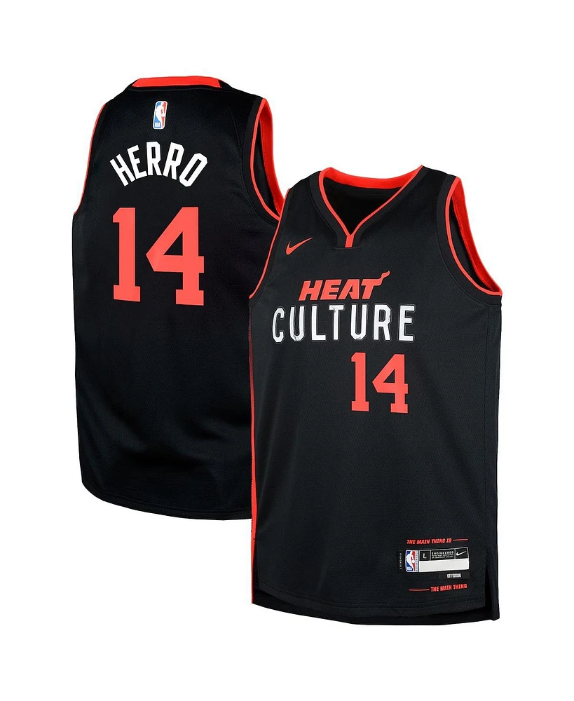 Nike Big Boys and Girls Tyler Herro Black Miami Heat Swingman Replica Jersey - City Edition