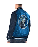 Starter Men's Blue/Navy Minnesota Timberwolves Renegade Satin Full-Snap Varsity Jacket