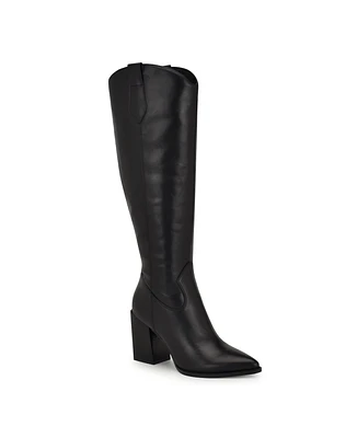 Nine West Women's Bromwel Pointy Toe Block Heel Knee High Dress Boots