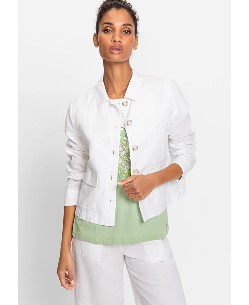 Olsen Women's Cotton Linen Long Sleeve Cropped Jacket