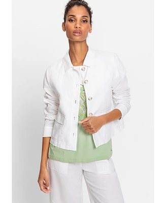 Olsen Women's Cotton Linen Long Sleeve Cropped Jacket