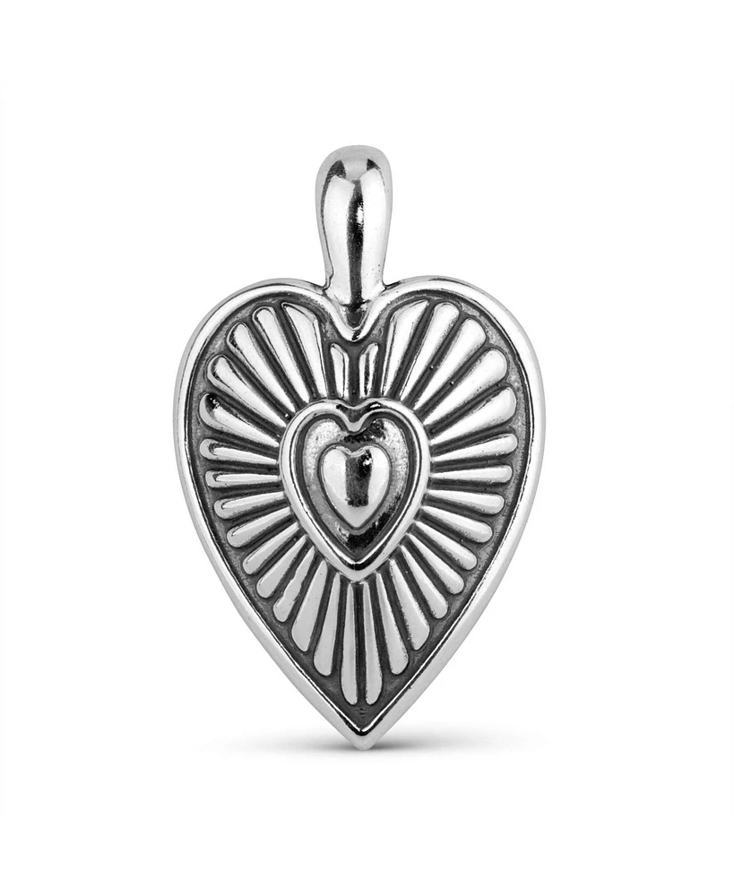 American West Jewelry Sterling Silver Women's Pendant Enhancer, Heart and Sunburst Design