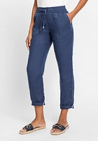 Olsen Women's Lisa Fit Straight Leg 100% Linen Drawstring Pant