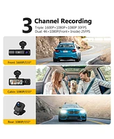 Z-edge 3 Channel 4K Dash Camera, Front + Rear + Cabin 3 Ch Recording, with 64GB Tf Card