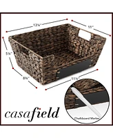 Casafield (Set of 2) Water Hyacinth Pantry Baskets with Handles and Chalkboard Labels - Espresso, Wide Woven Storage for Kitchen Shelves