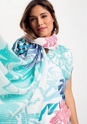 Olsen Multi-Print Mid-Size Scarf with Frayed Edge Trim