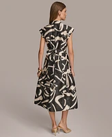 Donna Karan Women's Printed V-Neck A-Line Midi Dress