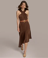 Donna Karan Women's Halter-Neck Belted Midi Dress