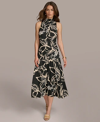 Donna Karan Women's Floral-Print Mock-Neck Midi Dress