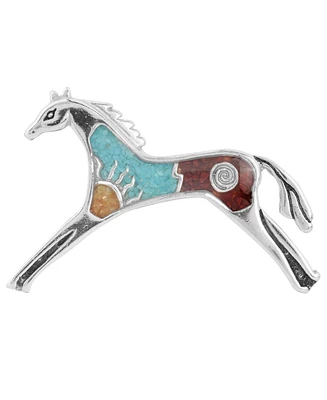 American West Jewelry Sterling Silver Multi-Gemstone Inlay Day or Night Horse Pin