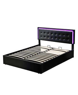 Streamdale Furniture Queen Size Tufted Upholstered Storage Bed With Led Lights