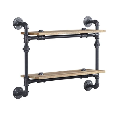 Simplie Fun Brantley Wall Rack w/ Shelves in Oak & Sandy Black Finish