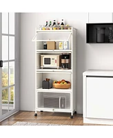 Costway 5-Tier Kitchen Baker's Rack Storage Cabinet Mobile Microwave Stand Flip-up Doors