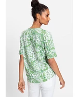 Olsen 100% Cotton Short Sleeve Palm Print T-Shirt