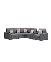 Simplie Fun 6 Piece Reversible Sectional Sofa with Usb, Charging Ports, Cup Holders, Storage, Pillows & Interchangeable Legs