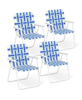 Gymax 4pcs Folding Beach Chair Camping Lawn Webbing Chair Lightweight 1 Position Blue